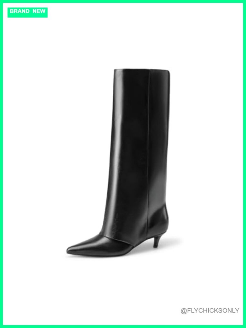 Fold-Over Knee High Boots Faux Leather Kitten Heel Women's